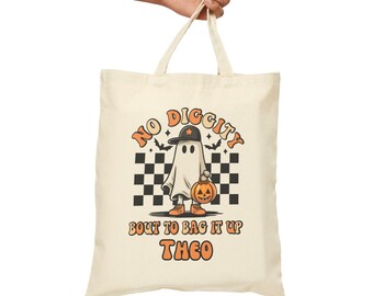 Personalized Kids Halloween Canvas Tote Bag: Trick or Treat Goodie Bag