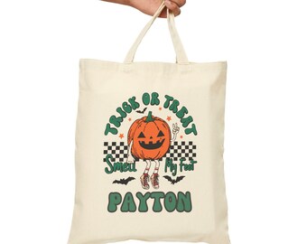 Personalized Kids Halloween Canvas Tote Bag: Trick or Treat Goodie Bag