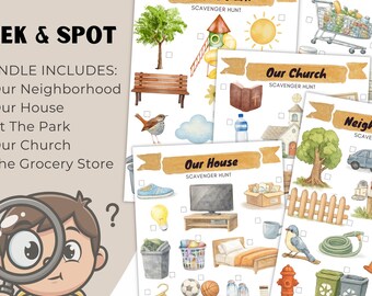 Paquete de búsqueda del tesoro imprimible "Busca y encuentra" / Búsquedas en interiores y exteriores para niños / Actividad preescolar o primaria