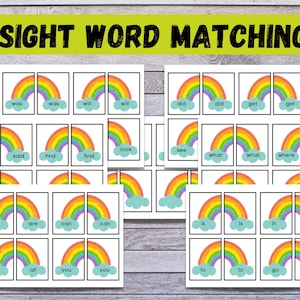 Correspondance de mots à vue, jeu d’orthographe imprimable, mots à vue de la maternelle, 100 premières cartes de Fry, apprendre à lire, feuille de travail de lecture à l’école à la maison