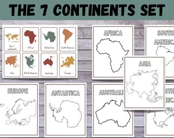 Continents flashcards, Continents of the World, Preschool Printable, Montessori Material, 7 Continents coloring page, homeschool Learning