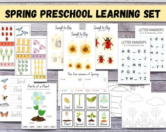 Paquete de aprendizaje de primavera preescolar / jardín de infantes, actividad imprimible de primavera, actividad de educación en el hogar, Montessori imprimible