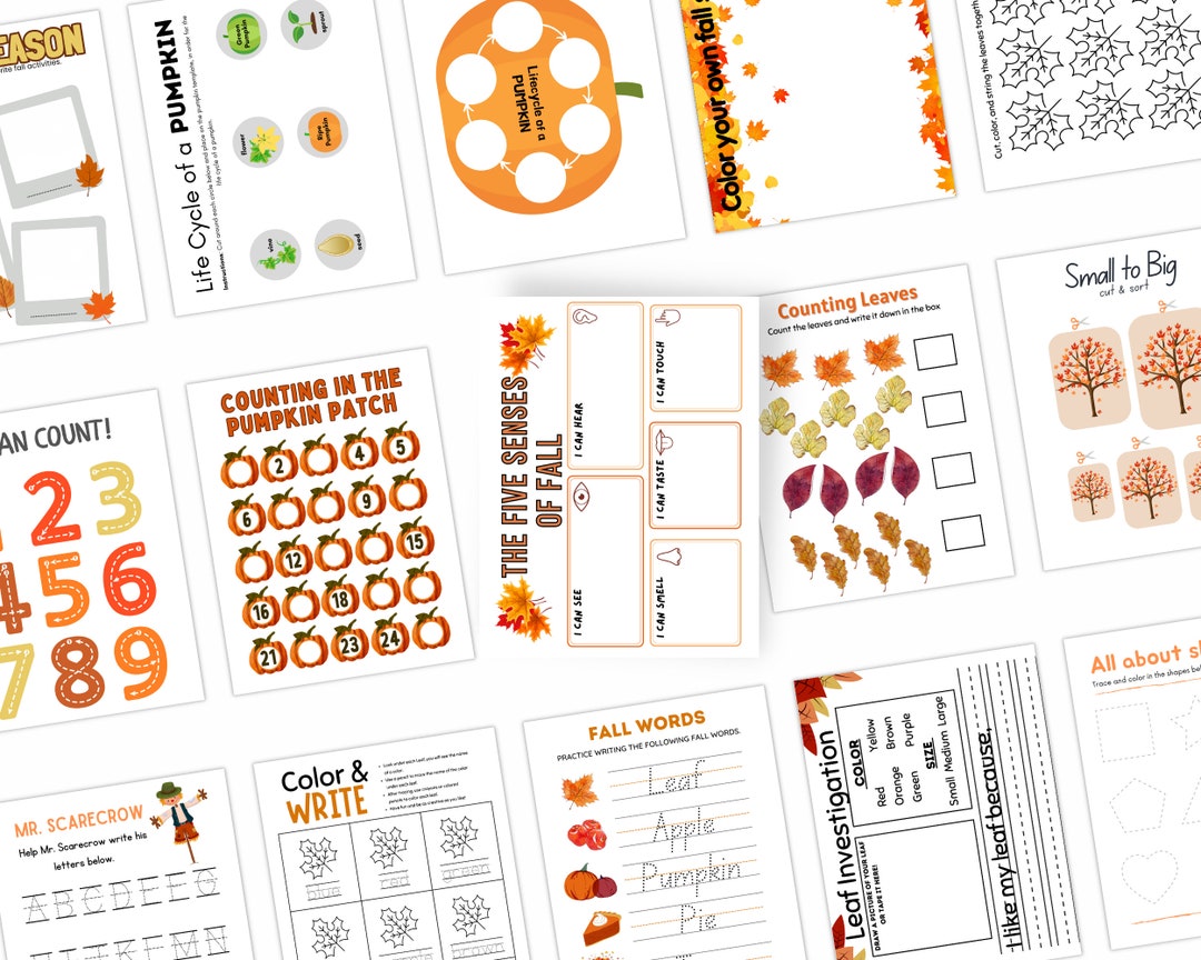 Fall Themed Preschool/ Kindergarten Learning Bundle, Fall Printable ...