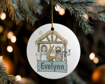 Adorno navideño personalizado, decoración navideña personalizada, regalo para la primera Navidad de un bebé, recuerdo familiar, decoración navideña de Jesús, adorno de Jesús