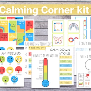 Calm Down Corner Kit for Kids With Mindfulness Breathing Cards, Printable Emotional Regulation for Toddlers and Preschool, Learn Feelings