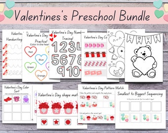 Paquete del Día de San Valentín, Preescolar Imprimible, Pintables del Día de San Valentín, Hojas de Trabajo del Día de San Valentín, Actividades del Día de San Valentín para Preescolar