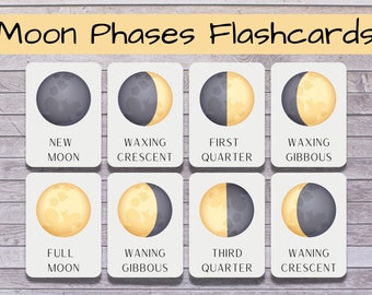Moon Phases Flashcards, Homeschool Montessori Materials, Toddler Flash Cards, Preschool Science Activities, Space Flashcards
