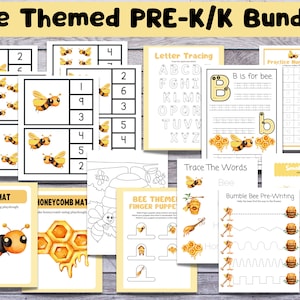 Bee Themed Preschool/ kindergarten Learning Bundle, Spring Printable Activity, Homeschool Activity, Montessori Printable, Busy Book