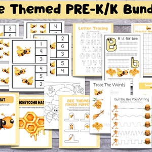 Bee Themed Preschool/ kindergarten Learning Bundle, Spring Printable Activity, Homeschool Activity, Montessori Printable, Busy Book