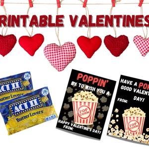 Popcorn Valentines Day Card| Printable Popcorn Valentines Cards for Kids Classroom| Valentine Card for School| Valentines tags
