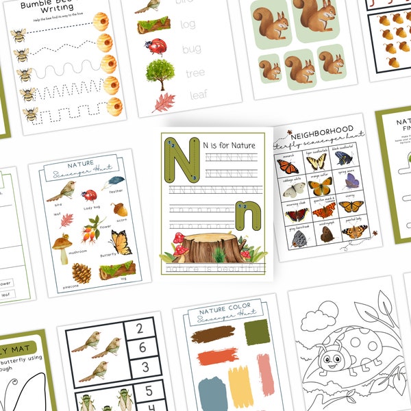 Nature Themed Preschool/ kindergarten Learning Bundle, nature Printable Activity, Homeschool Activity, Montessori Printable, Nature Crafts