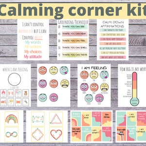 Calm Down Corner Kit for Kids With Mindfulness Breathing Cards, Printable Emotional Regulation for Toddlers and Preschool, Learn Feelings