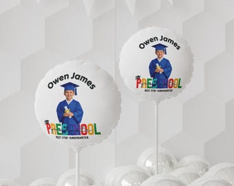 Globo de graduación preescolar, redondo o en forma de corazón de 28 cm (11") / Nombre y foto personalizados. Regalo preescolar, regreso a clases, recuerdo personalizado para niños.