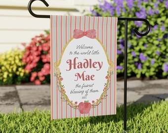 Banner de acuarela con el nombre de la princesa para bebé, ideal para jardín y casa. Bandera de bienvenida personalizada para la habitación del bebé.