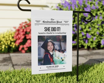 Bandera personalizada con foto de graduación de 2026 para jardín y casa / Regalo personalizado para el año de graduación