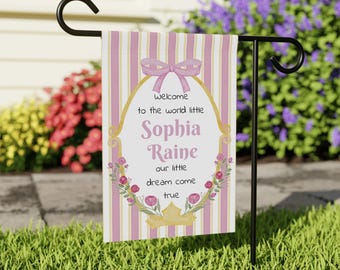 Bandera personalizada con el nombre del bebé inspirada en una princesa, letrero de bienvenida para el bebé, decoración personalizada para baby shower, regalo de embarazo, recuerdo para el recién nacido.