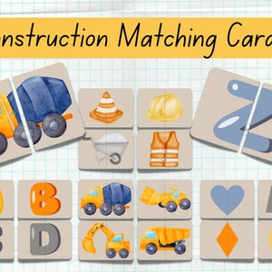 Construction Matching Cards Bundle, Toddler matching Activity, Preschool Printable, Homeschool Activity, Montessori Printable, Busy Book