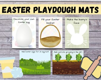 Esteras Play Doh de primavera de Pascua, tarjetas visuales, actividad de habilidades motoras finas, educación en el hogar para niños pequeños, materiales Montessori, arte de jardín de infantes