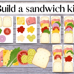 Activité d'association de sandwichs Busy Bag à imprimer | Apprentissage imprimable préscolaire | Jeu de simulation imprimable | Activité imprimable pour la maternelle