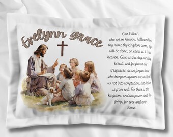 Funda de almohada de oración personalizada para niños, con nombre personalizado y Padrenuestro, funda de almohada religiosa, decoración de habitación infantil, regalo cristiano, bautizo