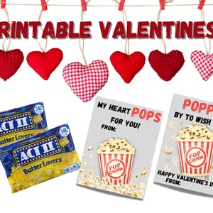 Popcorn Valentines Day Card| Printable Popcorn Valentines Cards for Kids Classroom| Valentine Card for School| Valentines tags