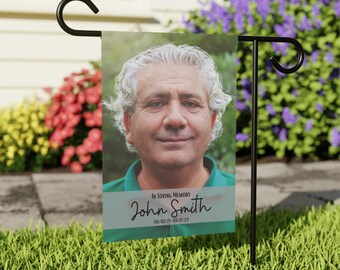 Bandera conmemorativa personalizada para jardín con foto y nombre, regalo de homenaje en memoria de un ser querido.
