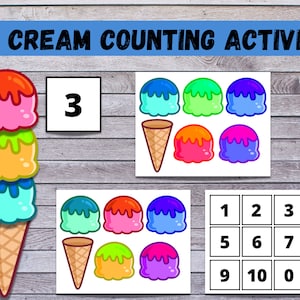 Ice cream counting Activity, Toddler Math Games, Learn To Count Activity, Classroom Math Activity , Homeschool Math Printable