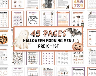 Hojas de trabajo para la mañana de Halloween: Matemáticas, lectura, aprendizaje socioemocional (preescolar - 1.er grado) (PDF)