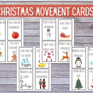 Weihnachtsbewegungskarten, Bewegungsaktivität, Aktionskarten, Vorschulaktivität, Früherziehung, Homeschool, Kreiszeit, Ausdrucke