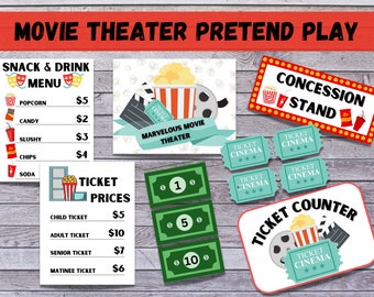 Movie theater Dramatic Play, Pretend Play, Classroom Dramatic Play, Home Dramatic Play, Playroom printable, Preschool Printable,
