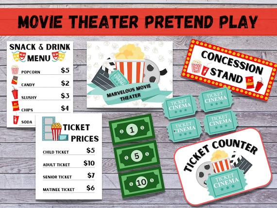 Movie theater Dramatic Play, Pretend Play, Classroom Dramatic Play, Home Dramatic Play, Playroom printable, Preschool Printable,