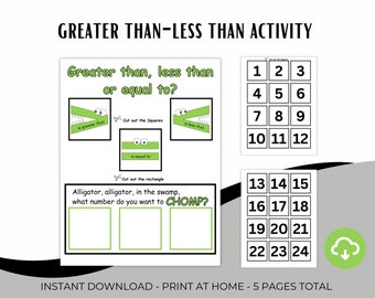 Alligator Number Comparison Game: Greater Than Less Than (PDF)