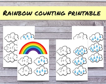 Zählen Praxis druckbare, Regenbogen zählen Aktivität, Vorschul Mathe, Kleinkind beschäftigt Buchseite, Homeschool Math Aktivität, Montessori Math