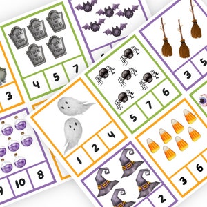 Halloween Counting Cards, Halloween Activity for Preschool, Pre-K Halloween Montessori Printable, Counting Halloween Activities, Math Cards