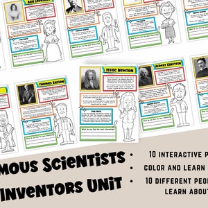 Estudio de la unidad de científicos e inventores: Hojas de trabajo de ciencias STEM (PDF)