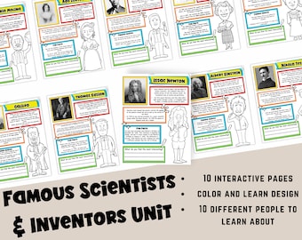 Estudio de la unidad de científicos e inventores: Hojas de trabajo de ciencias STEM (PDF)