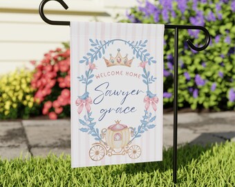 Bandera personalizada para anunciar la llegada de una princesa, bandera de bienvenida a casa para niña, bandera con nombre personalizado para bebé, decoración para la habitación infantil de princesa