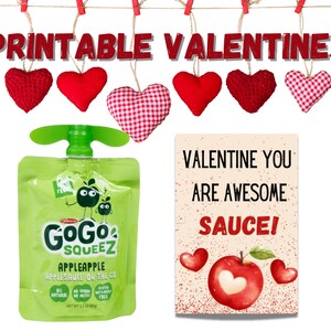Valentines Applesauce Tag| Valentines Day Card| Kids Classroom School Daycare Printable| Applesauce Gift Label| printable kids valentines