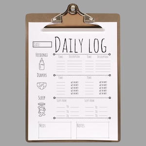 Daily Baby Log Printable, Newborn Tracker, Baby Tracker Printable, Babysitter Log, Nanny Log, Instant Download