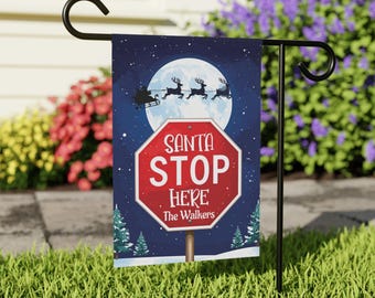 Bandera de jardín, pancarta personalizada con el apellido "Papá Noel" para Navidad, decoración navideña para el jardín, decoración exterior del hogar, jardín navideño