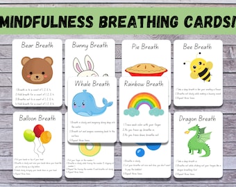 Mindfulness Breathing Exercises Activities for kids, Breathing cards, Calming Corner, Calming Strategies, Psychology tools, Anxiety relief