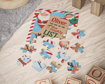Rompecabezas navideño personalizado para niños, 30 piezas: perfecto para la diversión navideña, actividades familiares, regalos, nombre personalizado, relleno de calcetín navideño.