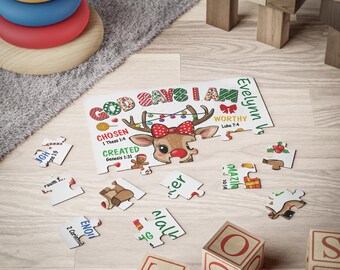 Rompecabezas infantil de 30 piezas personalizado "Dios dice que soy Jesús", actividad navideña, perfecto como regalo navideño para niños. Ideal para rellenar calcetines navideños.