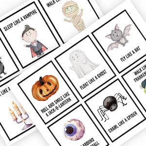 Carte di movimento di Halloween, Attività di movimento, Carte d'azione, Attività di Halloween in età prescolare, Educazione precoce, Scuola domiciliare, Stampabili del tempo del cerchio