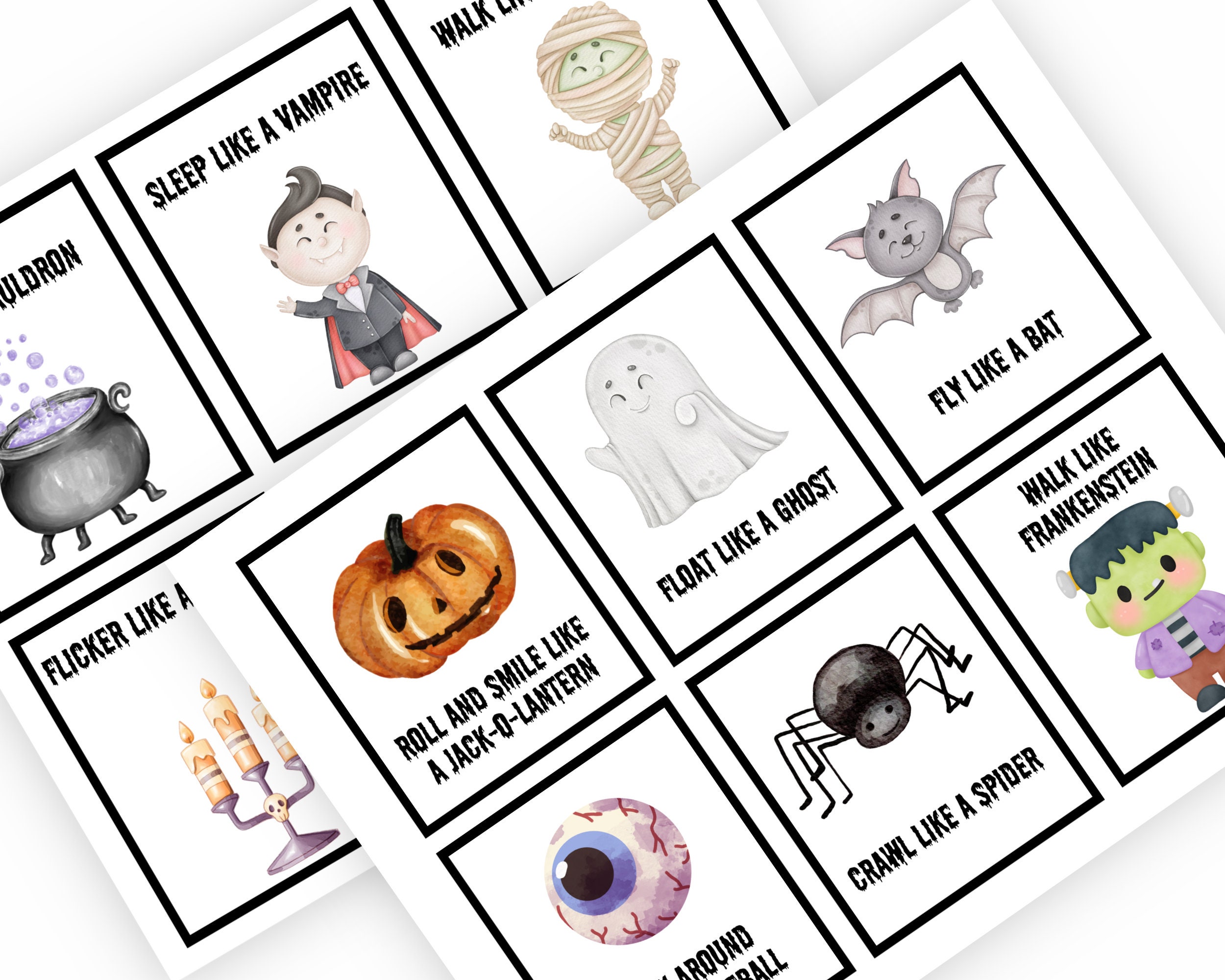 Halloween Movement Cards, Movement Activity, Action Cards, Preschool Halloween Activity, Early Education, Homeschool, Circle Time Printables