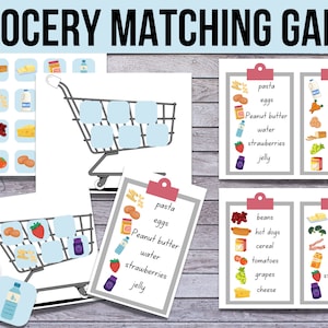 Shopping List Grocery Game| Grocery Store Pretend Play| Homeschool Activity| Busy Bag Activity| File Folder Games| Toddler Activity