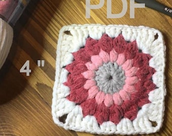 Granny Square Pattern - Sunburst Granny Square pattern - CROCHET PATTERN - PDF Crochet pattern with photo tutorial - Flower Square