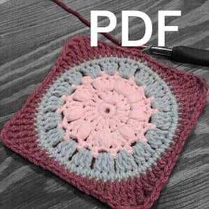 Patrón crochet pdf, Patrón abuela cuadrado crochet cuadrado sunburst, motivo manta, motivo bolso, PDF Patrón de crochet con foto tutorial Cuadrado