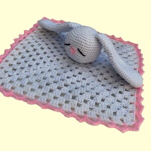 Crochet Pattern, Sleepy Bunny Lovey Security Blanket, crochet lovey blanket, PDF download, handmade amigurumi toy newborn nursery, bunny pdf