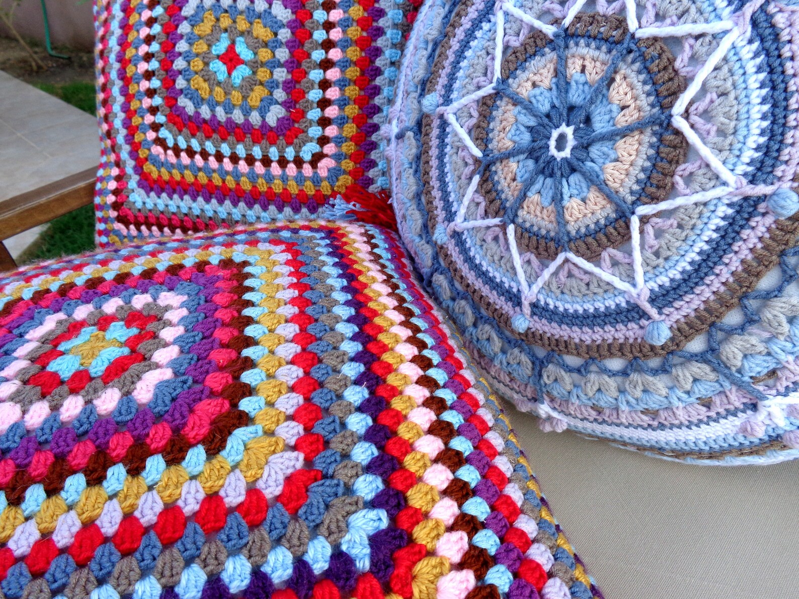 Granny Square Crochet Pillow Cover Colorful Crochet Pillow Etsy